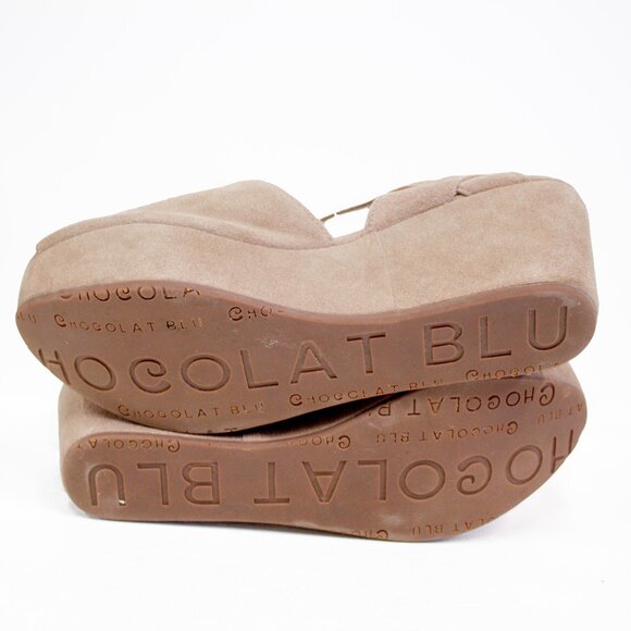 Chocolat Blu Tan Suede Wedge Sandals - Picture 9 of 11